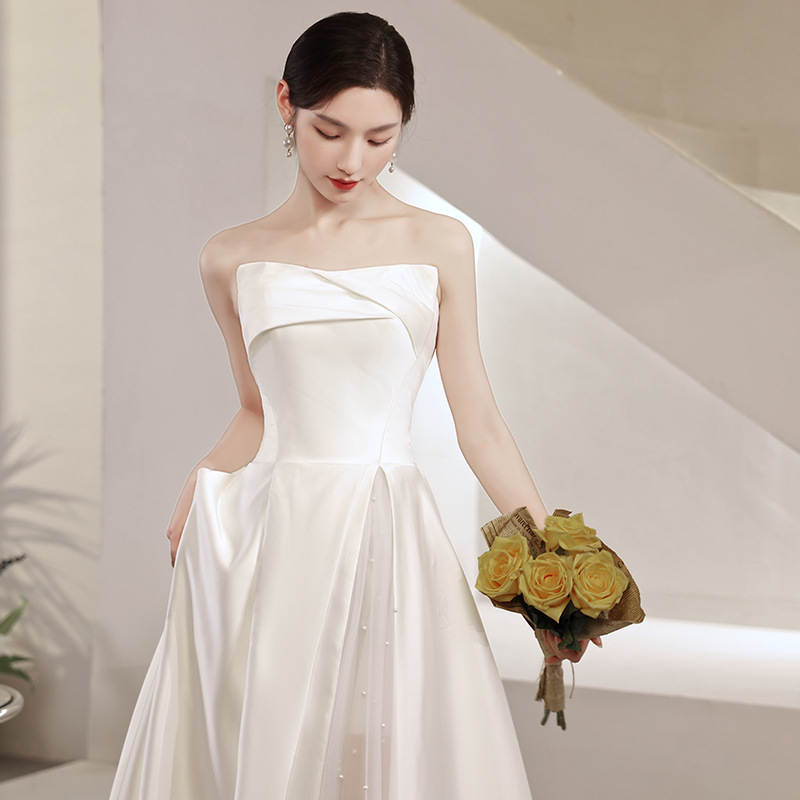 Photography Natural Lighting Basics - ชุดแต่งงานสไตล์ฝรั่งเศสแบบเบาบาง, ชุดเดรสผ้าซาติน, ชุดราตรีเจ้าสาว, ชุดงานเลี้ยงแบบไหล่เดียว, ชุดสำหรับถ่ายภาพท่องเที่ยว